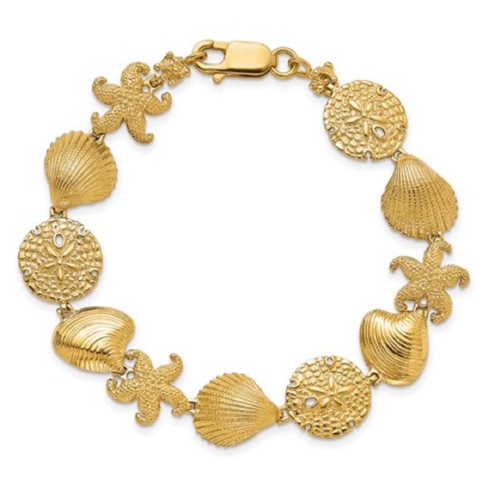 14K Yellow Gold Starfish Shell Clam Beach Bracelet
